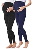 Be Mammy Lote de 2 Leggins Premamá Embarazo Ropa Deporte BE20-230(Negro/Azul Marino, XL)