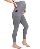 Womum Leggins Premamá Largos, Mallas Premamá Largas, con Bolsillos, Cintura con Apoyo para el Vientre y Espalda, Suaves y Cómodos, Opacos, Elásticos y Resistentes, Uso Diario (XL, Gris OSC)