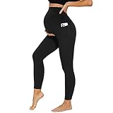 DDOBB Leggings de maternidad para mujer con bolsillos, cintura alta, opacos, suaves, elásticos, ropa de maternidad, hogar, yoga, deporte, Negro , M