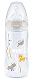 NUK First Choice+ - Botellas para bebé (6-18 meses, válvula anticólico, sin BPA, 300 ml, con control de temperatura, perezoso gris