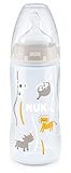 NUK First Choice+ - Biberón para bebés de 6 a 18 meses, control de temperatura, control de flujo, válvula anticólicos, 300 ml, sin BPA, tetina de silicona, Safari (neutro)