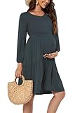 Smallshow Ropa Premama Manga Larga Vestidos Embarazada Dark Grey L