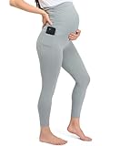 Womum Leggins Premamá Largos, Mallas Premamá Largas, con Bolsillos, Cintura con Apoyo para el Vientre y Espalda, Suaves y Cómodos, Opacos, Elásticos y Resistentes, Uso Diario (M, Gris Cla)