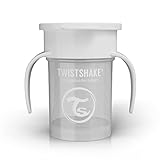 TWISTSHAKE 360 Cup Vaso Antiderrames Entrenamiento con Asas Bébé 230 ml, Borde a Prueba de Derrames de 360°, Ergonómicas Vasos con Boquilla, Taza de Aprendizaje, Sin BPA, 6+ Meses, Blanco