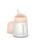 Suavinex, Biberón Anticólico Zero Zero, con Tetina de Flujo Lento (S) de Silicona, para Bebés +0 Meses y Recién Nacidos, Compatible con la Lactancia Materna, Leche Materna y de Fórmula, 180 ml, Fair