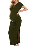 Smallshow Vestidos de Maternidad Mujer Larga Side Split Ropa premamá Army Green M