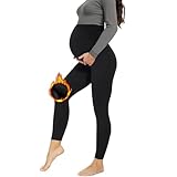 AMIYOYO Leggings de maternidad para mujer, cintura alta, opacos, para el tiempo libre, elásticos, para embarazadas, largos, Negro con forro polar, L