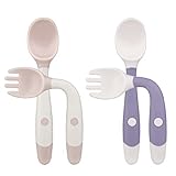 Vicloon Cucharas y Tenedores para Bebés de Silicona,4PCS Cucharas y Tenedores para Bebés con Asas Flexibles,Juego de Cubiertos para Bebés 6 Meses+