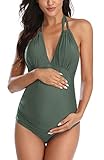 EastElegant Trajes de baño de Maternidad de una Pieza con Cuello en V Embarazo Trajes de baño Halter, Ejercito Verde, Medium