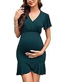 Clearlove Vestido de maternidad elegante para mujer, manga corta, cuello en V, vestido de maternidad, verde oscuro, XXL