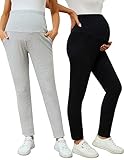 Brynmama 2 Pack Pantalones de Maternidad para Trabajo Ajustable Pantalones de Embarazo Elásticos con Bolsillos para Mujer