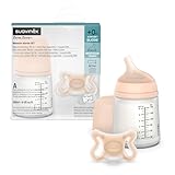 Suavinex, Biberón Anticólico + Chupete Zero Zero. Biberón de 180 ml con Tetina de Flujo Adaptable (A) y Chupete Recién Nacidos Talla -2/2 Meses. Apto Prematuros, Respeta la Lactancia Materna, Fair