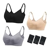 AIFUSI Sujetadores de Lactancia para Lactancia Materna, Bralette Inalámbrico con Almohadillas, Extensores y Clips, Paquete de 3, Negro Beige Gris, M