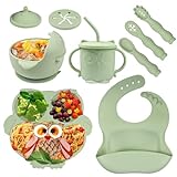 Bwaliffury Vajilla Bebe Silicona, 9 Piezas Vajilla para Bebés con Platos y Cuencos, Vajilla Infantil Antideslizante Con Ventosa, Set Silicona Platos Bebe Libre de BPA, para Bebés y Niños