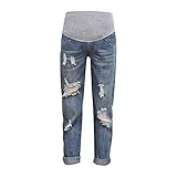 Xiedeai Ropa Premamá Vaqueros para Mujeres - Damas Embarazadas Jeans Alta Cintura sobre Topetón Pantalón Casual Rasgado Denims Pantalones