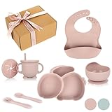 Vajilla bebe silicona - platos bebe con ventosa libre de BPA 6 piezas - vajilla infantil para regalo - plato ventosa bebe con vaso antiahogo 2 en 1 - vajilla silicona diseño divertido bebes