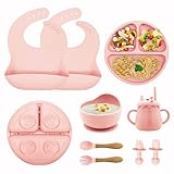 Marinaro IS ® Set Vajilla Bebe de Silicona con Ventosa de 9 Piezas, Libre de BPA | Contiene 2 Baberos de Silicona, 1 Plato con Ventosa, 1 Cuenco, 1 Vaso de Aprendizaje, 2 Cucharas y 2 Tenedores.