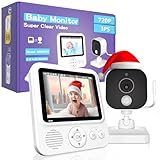 OBVHNUA Vigilabebés con Cámara, 1500mAh Camara Vigilancia Bebe Inteligente con Pantalla LCD de 2.8', VOX, Zoom 10x, Visión Nocturna, Monitoreo de Temperatura, Despertador, Comunicación