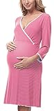 Be Mammy Camisón Premamá Embarazo Lactancia BE20-196 (Rosa, M)