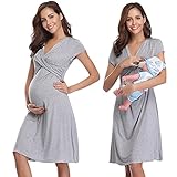 Irdcomps Camisón Lactancia para Mujeres Camisones Embarazada Verano Ropa para Dormir para premamá Maternidad Hospital(Gris,M)