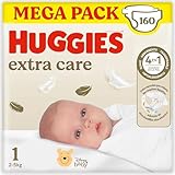 Huggies Extra Care Pañales para Recién Nacido con diseños Disney Talla 1 (2-5 kg)160 pañales, con almohadillas suaves y 2 zonas absorbentes