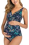 EastElegant Traje de baño de Maternidad de una Pieza para Embarazo, Bikini con Lunares - Azul - X-Large