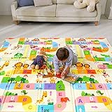 Bammax Alfombra de Juegos para Bebé Plegable, Colchoneta Infantil de Números y Dibujos Animados, Suelo Bebe de XPE, Alfombra de Doble Cara, Alfombra Impermeable, 197 x 177 cm,Grueso (1.5cm), No Tóxico